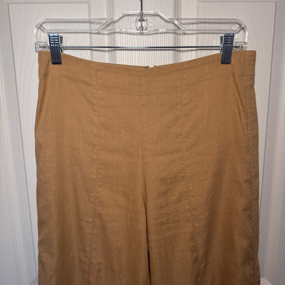 Vince Camel Linen Blend Cropped Wide Leg Pants - Picture 4 of 15